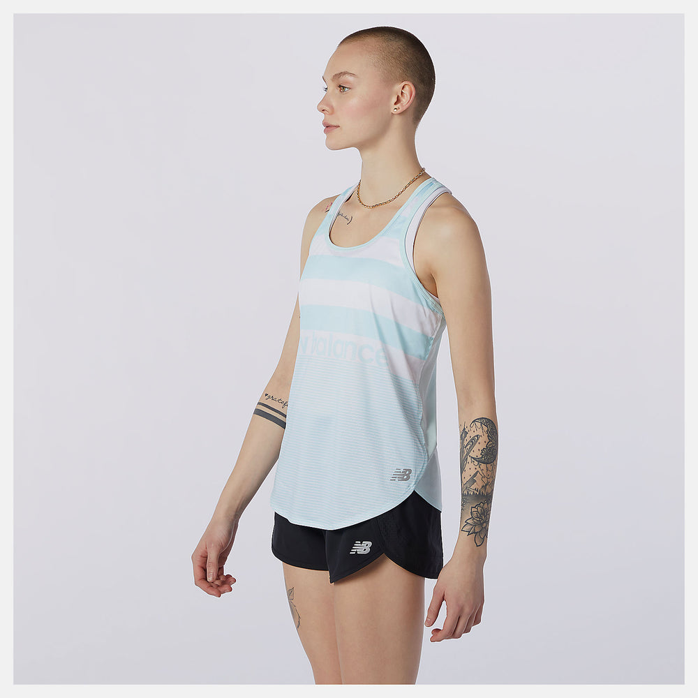 Pale Blue Printed Accelerate Tank / New Balance Women