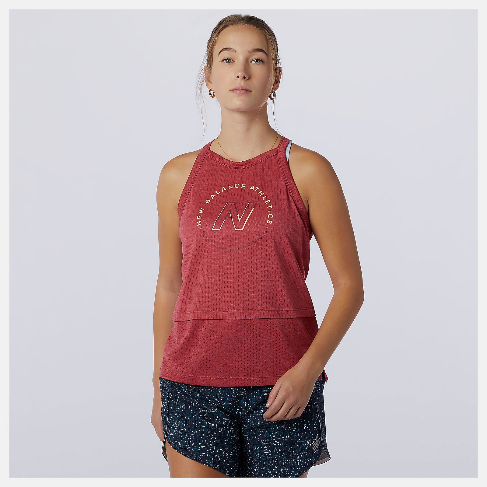 Earth Red Printed Impact Run Hybrid Tank / New Balance Women