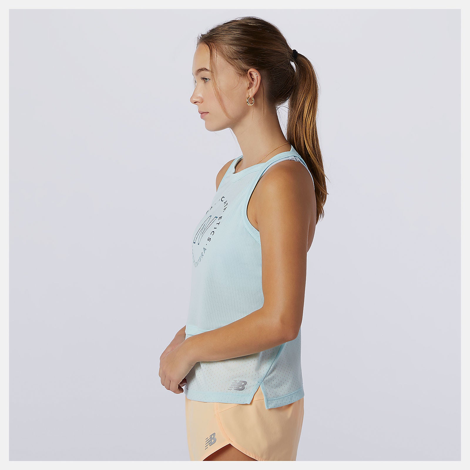 Pale Blue Printed Impact Run Hybrid Tank / New Balance Women