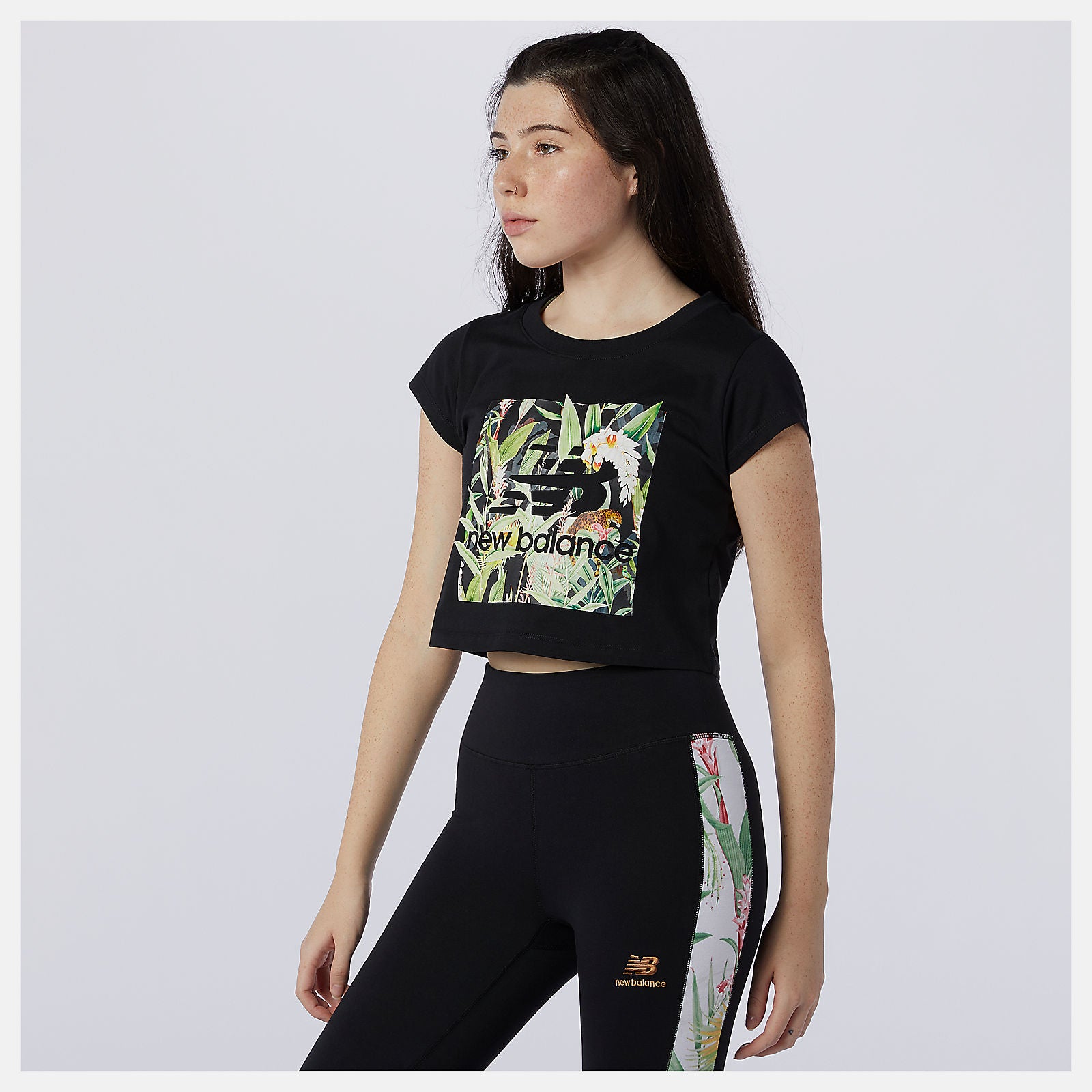 Black NB Essentials Botanical Tee / New Balance Women