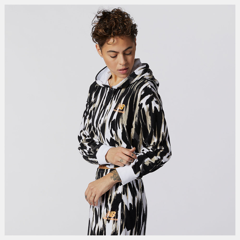 White Print NB Athletics Collide Printed Terry Hoodie / New Balance Women
