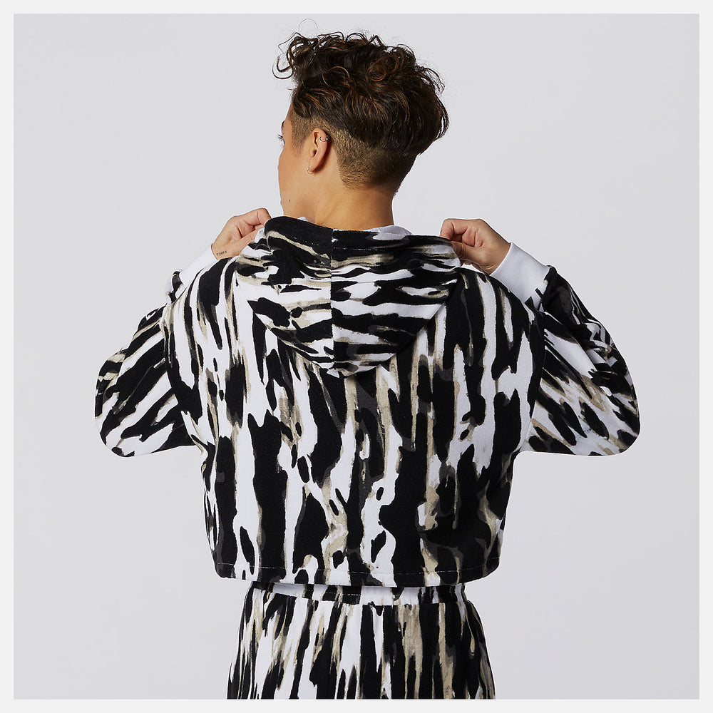 White Print NB Athletics Collide Printed Terry Hoodie / New Balance Women