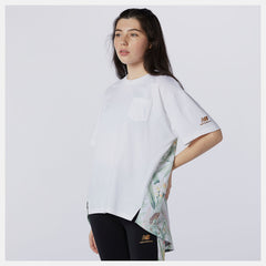 White NB Essentials Botanical Knit Woven Mix Tee / New Balance Women