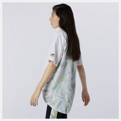 White NB Essentials Botanical Knit Woven Mix Tee / New Balance Women