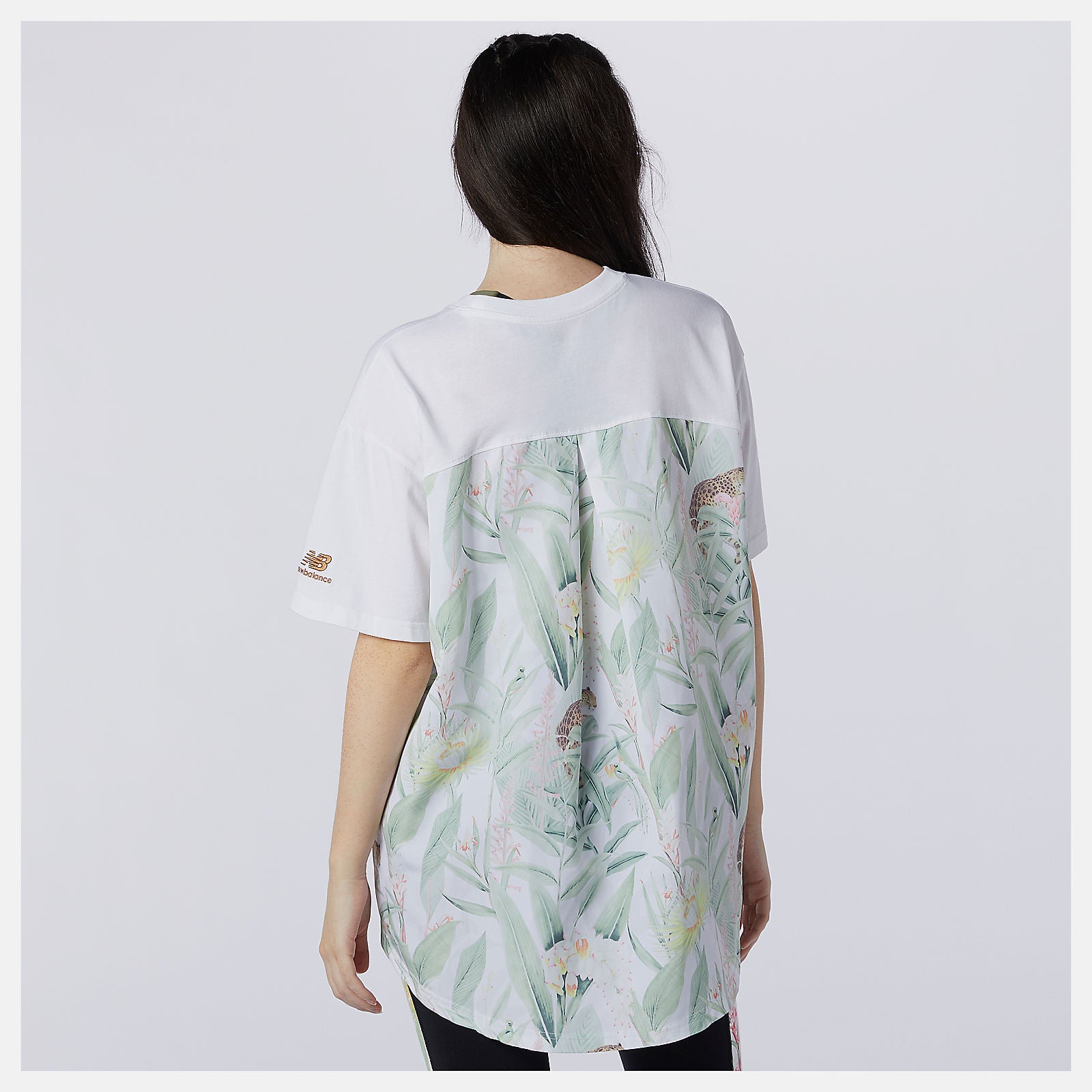 White NB Essentials Botanical Knit Woven Mix Tee / New Balance Women