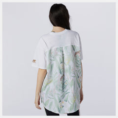 White NB Essentials Botanical Knit Woven Mix Tee / New Balance Women