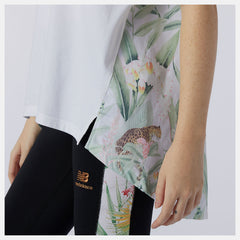 White NB Essentials Botanical Knit Woven Mix Tee / New Balance Women